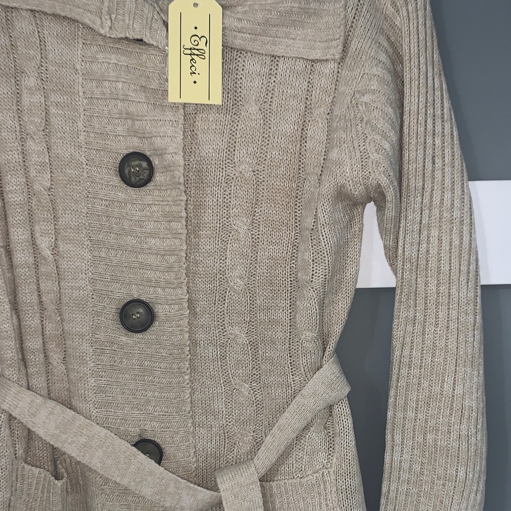 Tan Cable Knit Cardigan Sweater - Picture 6 of 6